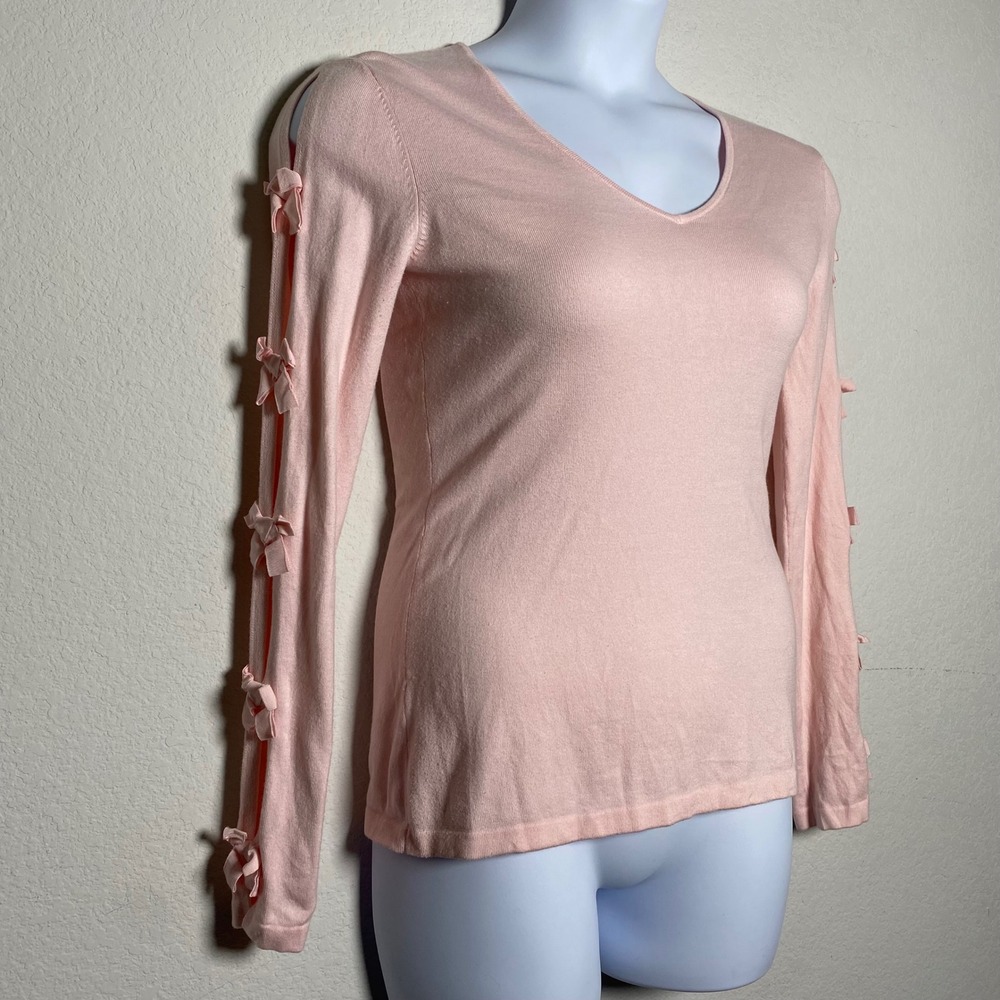 Lilly Pulitzer Small Pink Womens Coquette Bow‎ Cut-out Long Sleeve V-Neck Top